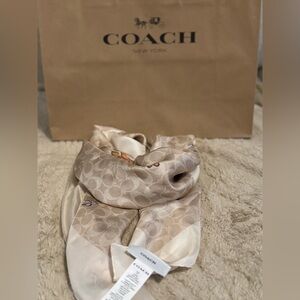 Coach Cream and Tan Silk Scarf